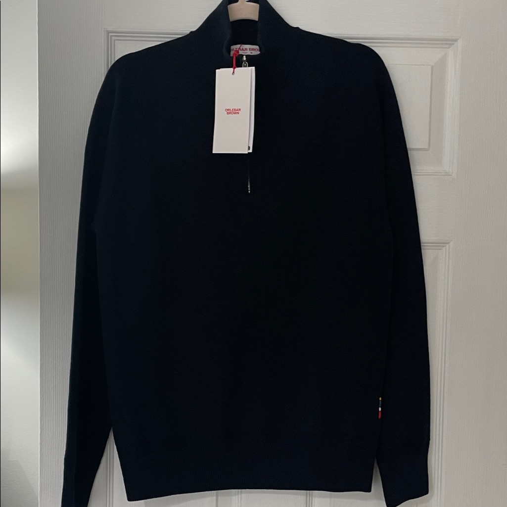 Nwt Orlebar Brown Men's Navy Pullover Merino Wool Sweater